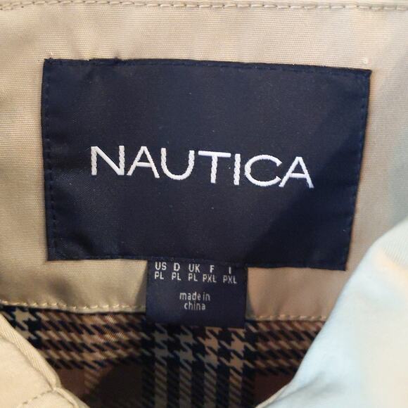 NAUTICA Women's Navy Cream Trench Coat Large Plaid Lining Classic Preppy Style - Picture 3 of 10